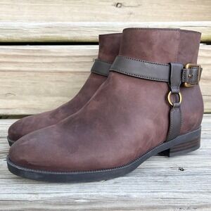 Vionic Rhiannon Ankle Boot Brown Nubuck Leather Buckle Bootie Womens 7.5